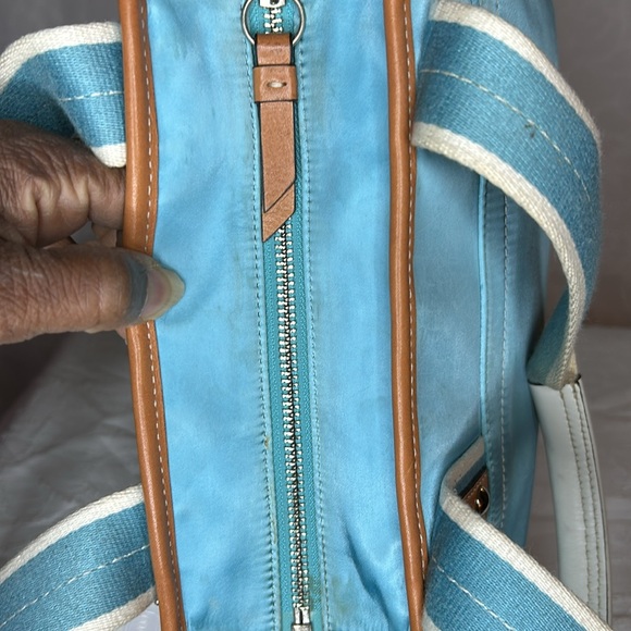 COACH Hampton aqua blue and white double handles nylon/satin satchel.  #F11993 - Picture 13 of 15